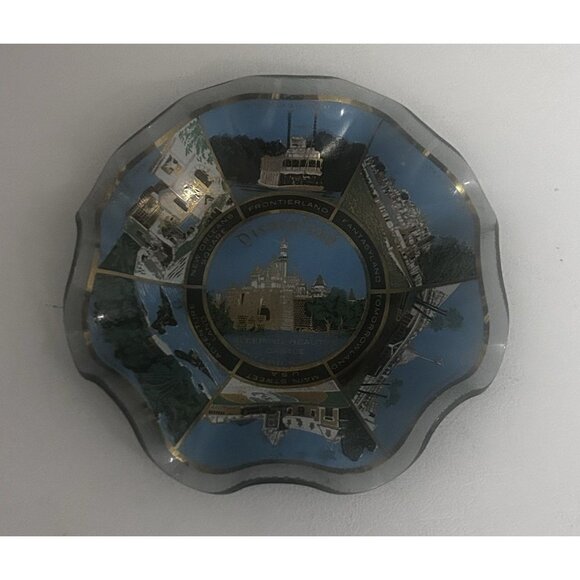 Vintage Disneyland Souvenir Glass Plate with Ruffled Edges Ashtray Blue - Picture 1 of 6